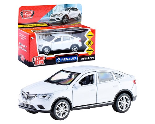 Машина металл Renault arkana 12 см, (откр дв, багаж, белый) инерц, в коробке