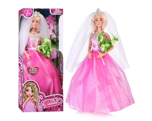 Кукла София 29 см, (руки и ноги сгиб, невеста, акс,) в коробке