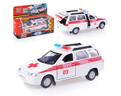 Машина металл Lada 111 Скорая 12см, (открыв. двери и багажник) инерц. в коробке