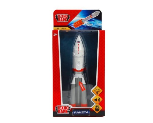 Модель металл свет-звук "Ракета" высота 18 см, люк, бело-оранжевый