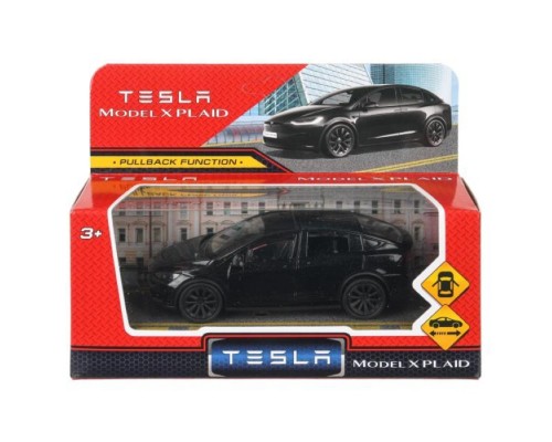 Машина металл Tesla model X plaid 12 см, двери, черная