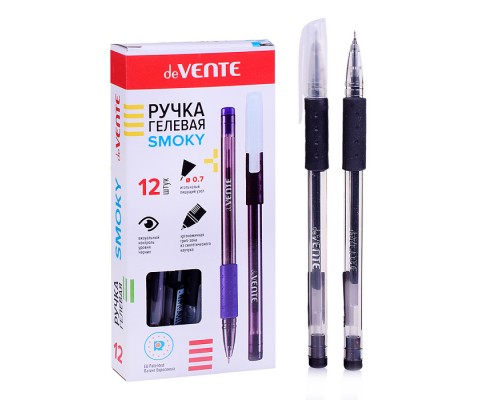 Ручка гелевая "Smoky" d=0,7 мм, с полупрозрачным корпусом и резиновым держателем, игольчатый пишущий узел, индивидуальная маркировка, черная