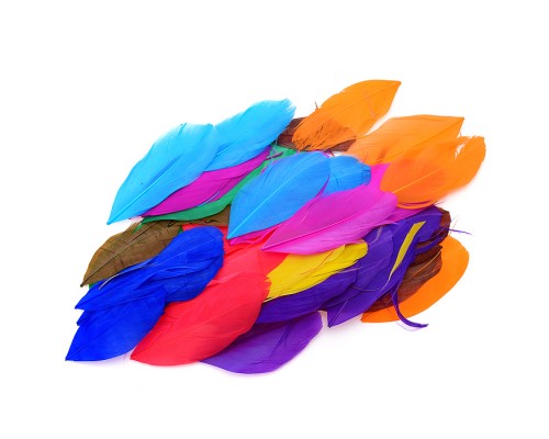 Перья декоративные "Leaf" натуральные гусиные в виде листочка, размер 4-8 см, 50 шт, цвет ассорти, в пластиковом пакете с блистерным подвесом