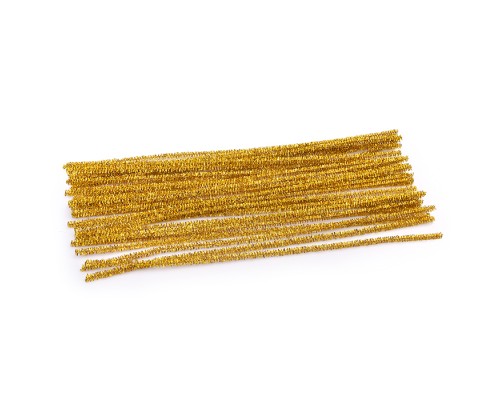 Проволока пушистая Шенил "Блестящая" для творчества 0,6x30 см, 30 шт, цвет золотой, в пластиковом пакете с блистерным подвесом