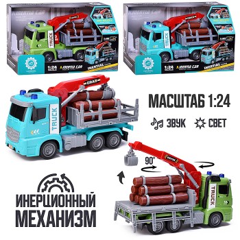 Машина "Лесовоз" на батарейках, в коробке