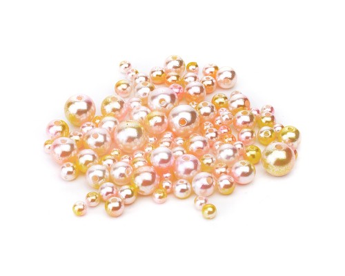 Бусины декоративные перламутровые "Pink Dream" пластиковые, 100 шт, в пластиковом пакете с блистерным подвесом, 5 шт - 14 мм, 5шт - 12 мм, 20 шт - 10 мм, 70 шт - 6 и 8 мм, градиент французская сирень