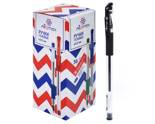 Ручка гелевая "Attomex" d=0,5 мм, прозрачный корпус с металлическим наконечником и каучуковым держателем, сменный стержень, индивидуальная маркировка, черная