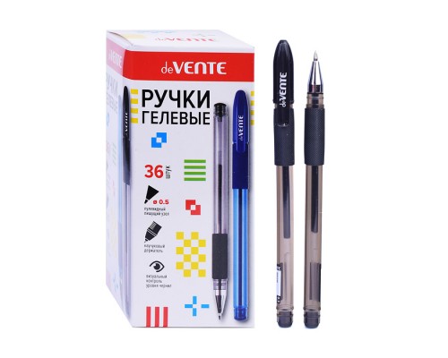 Ручка гелевая "Ritony" d=0,5 мм, полупрозрачный корпус с металлическим наконечником и каучуковым держателем, сменный стержень, индивидуальная маркировка, черная