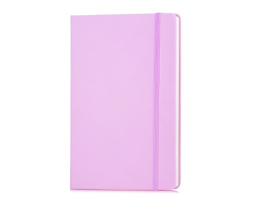 Записная книжка A5 (140 ммx205 мм) 160 стр, кремовая бумага 70 г/м&sup2; в клетку, печать в 1 краску, твердая обложка из искусственной кожи с покрытием Soft Touch, вертикальная резинка, закругленные уголки, 1 ляссе, в термоусадочной пленке, розовая