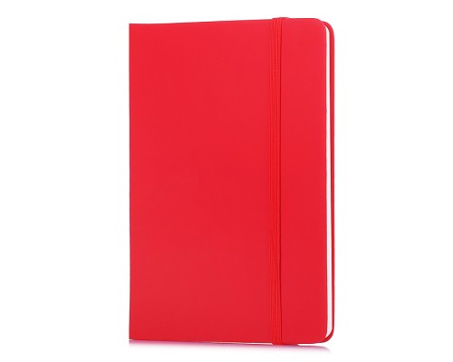 Записная книжка B6 (120 ммx170 мм) 160 стр, кремовая бумага 70 г/м&sup2; в клетку, печать в 1 краску, твердая обложка из искусственной кожи с покрытием Soft Touch, вертикальная резинка, закругленные уголки, 1 ляссе, в термоусадочной пленке, красная