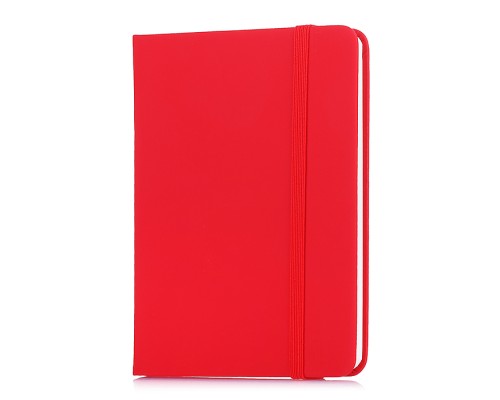 Записная книжка A6 (105 ммx145 мм) 160 стр, кремовая бумага 70 г/м&sup2; в клетку, печать в 1 краску, твердая обложка из искусственной кожи с покрытием Soft Touch, вертикальная резинка, закругленные уголки, 1 ляссе, в термоусадочной пленке, красная