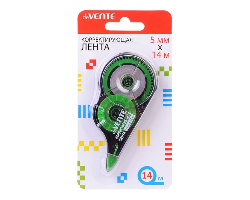 Корректирующая лента 5 ммx14 м, черно-зеленый полупрозрачный корпус, фронтальный аппликатор, в картонном блистере