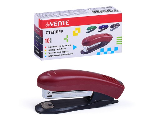 Степлер "Stripe" № 10 (мощность 10 листов, глубина скрепления 43 мм) пластиковый, со встроенным антистеплером