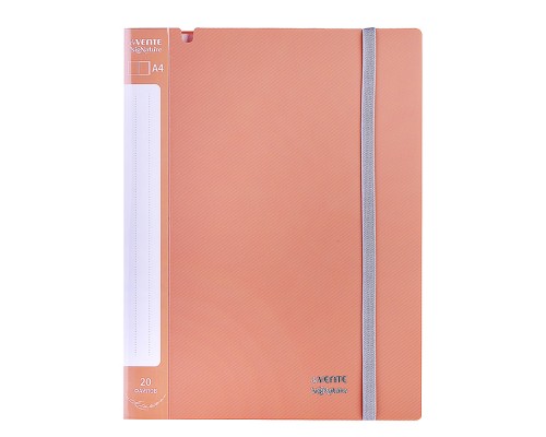 Папка с 020 вкладышами A4 "SigNATURE" A4 (235x315x15 мм) полипропилен 650 мкм, фактура "ткань" вкладыши 30 мкм, внутренний карман 160 мкм, широкая резинка, индивидуальная упаковка, пудрово розовая