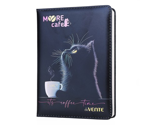 Записная книжка "MooreCafe" B6 (120 ммx170 мм) 160 стр, кремовая бумага 70 г/м&sup2; в клетку, печать в 1 краску, твердая обложка из искусственной кожи с поролоном, цветная печать, закругленные уголки, 1 ляссе, в термоусадочной пленке