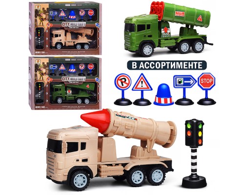 Набор с дорожными заками "Военный транспорт" на батарейках, в коробке