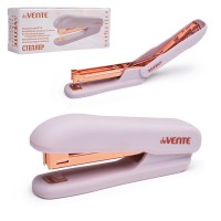 Степлер "Esthetics" № 10 (мощность 12 листов, глубина скрепления 50 мм) пластиковый, c покрытием Velvet Touch, со встроенным антистеплером, в картонной коробке, цвет лавандово-пепельный, металлические детали цвета розового золота