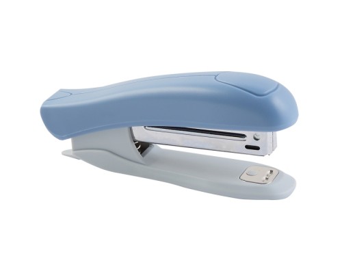 Степлер "sigNATURE" №10 (мощность 12 листов, глубина скрепления 45 мм) пластиковый, со встроенным антистеплером, в картонной коробке, цвет сумеречный синий