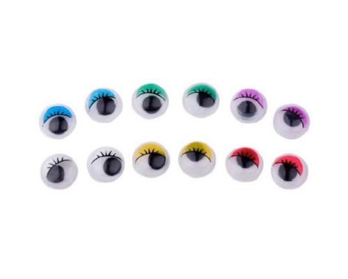 Глазки декоративные "DIY" с ресничками, пластиковые, самоклеящиеся, d=15 мм, 20 шт в пластиковом пакете с блистерным подвесом, цвет ассорти