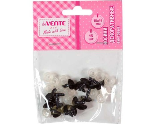 Носики декоративные бархатные, винтовые с фиксатором, 15 шт, 10x11 мм, черные в пластиковом пакете с блистерным подвесом