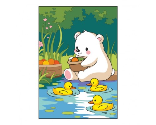 Картина по номерам для малышей на картоне 20х30 "Мишка с уточками"