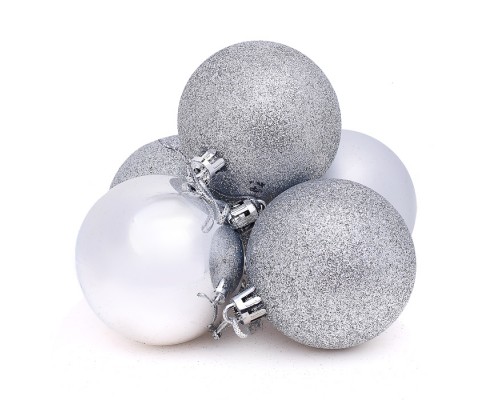 Набор шаров "Снежная гормония" серебро, (6шт.*6см) в пакете