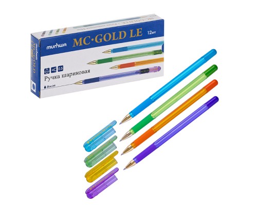 Ручка шариковая "МС Gold LE" синяя 0,5мм, грип, штрих-код, корпус ассорти