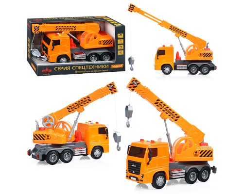 Автомобиль-кран "МАЗ" инерционный (со светом и звуком) (оранжевый) (в коробке)