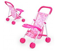 Коляска кукольная (металлическая, складная, цвет розовый, с принтом) в пакете