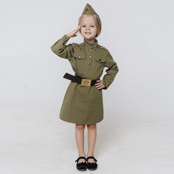 Костюм "Солдатка хлопок" (пилотка, рубаха, юбка, ремень) размер 140-72