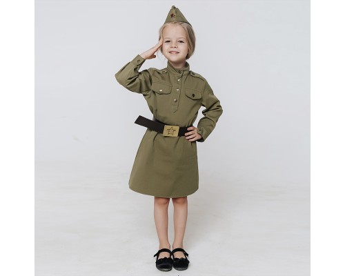 Костюм "Солдатка хлопок" (пилотка, рубаха, юбка, ремень) размер 140-72