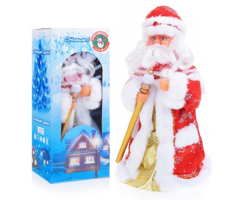 Дедушка Мороз в шубе с елочками, музыкальный 30см в коробке
