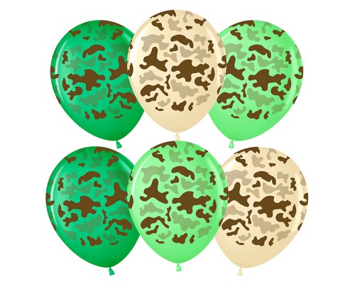 Шар (12''/30 см) Камуфляж, Ассорти, пастель, 5 ст, 25 шт.