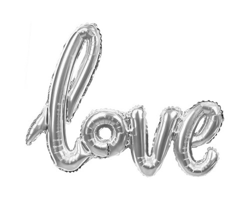 Шар (41''/104 см) Фигура, Надпись "Love", Серебро, 1 шт. в уп.