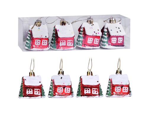 Набор новогодних украшений "Снежный домик" (4шт х 6см)