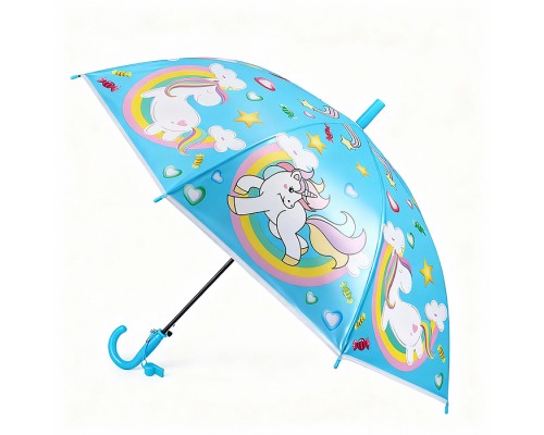 Зонт детский "Радужная единорожка" (цвет голубой) (50см.)
