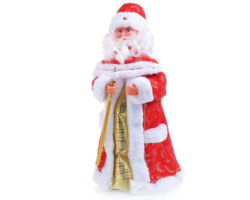 Дедушка Мороз с посохос в красной шубе, музыкальный 50см в пакете
