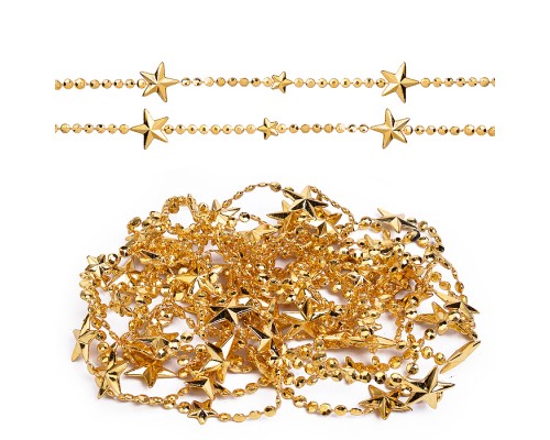 Бусы новогодние "Золотые" со звёздочками (5м)в пакете