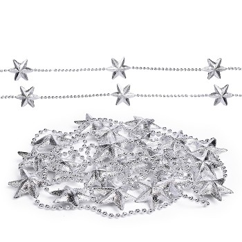 Бусы новогодние "Серебряные" со звёздами (3,5м)в пакете