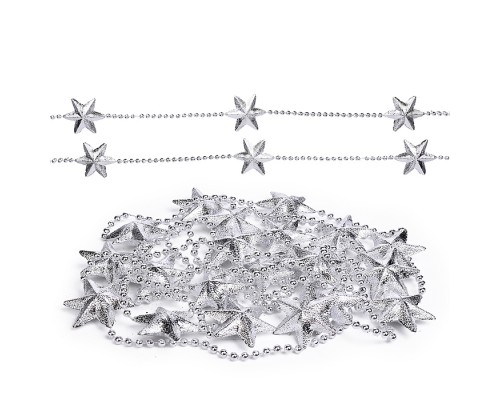 Бусы новогодние "Серебряные" со звёздами (3,5м)в пакете