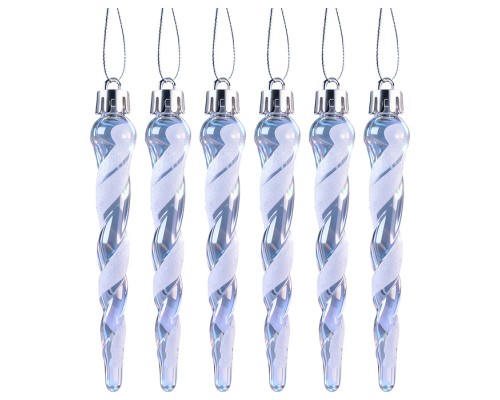 Новогоднее украшение "Сосульки" белые (6шт х 11см)в пакете