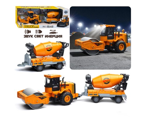 Машина "Асфальтоукладчик" с бетономешалкой (свет, звук) в коробке