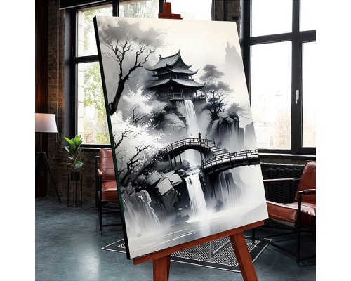 Картина по номерам 40х50 "Пагода в горах" светящаяся краска (9 цветов)