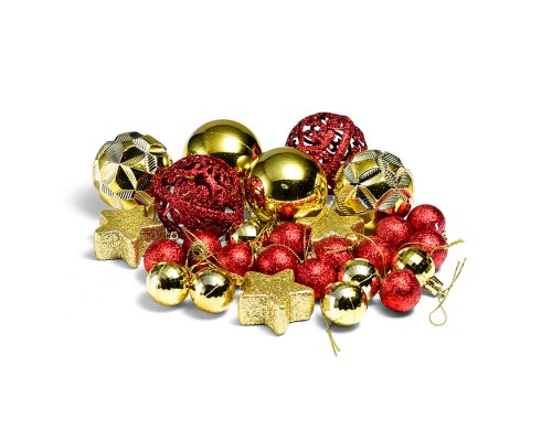 Набор новогодних украшений "Шарики и звездочки" 3-6см*27шт в пакете