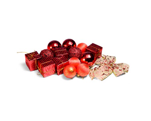 Набор новогодних шаров "Новогодний переполох" красные (6см*16шт)в пакете