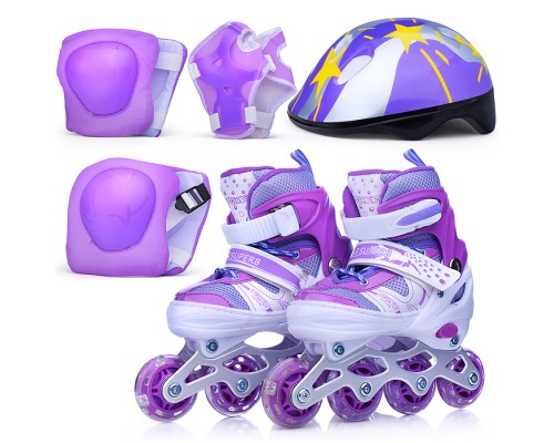 Ролики детские, размер M, фиолетовый (со шлемом и защитным снаряжением)