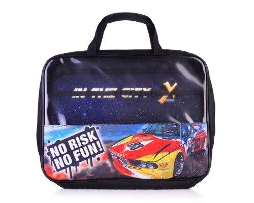 Папка для труда А4 "Гонки" с ручками, широкая, дизайн на кармане, ткань