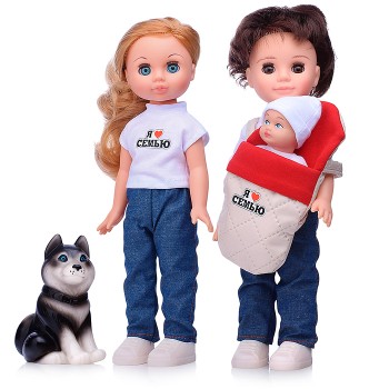 Набор кукол "Семья" (Эля, Данил, Андрюшка, собака Хаски)