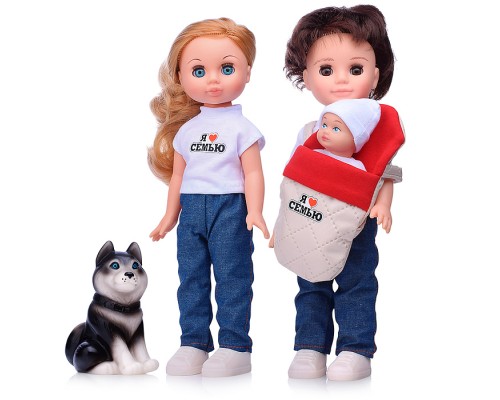 Набор кукол "Семья" (Эля, Данил, Андрюшка, собака Хаски)