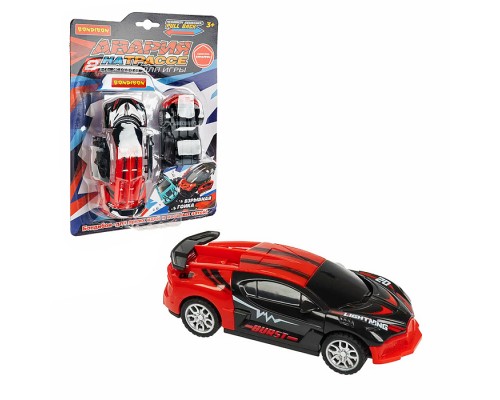 Машинка пластмассовая инерционная "Авария на трассе" Гонка красная (pull back) CRD 25x18,2x5,2см,